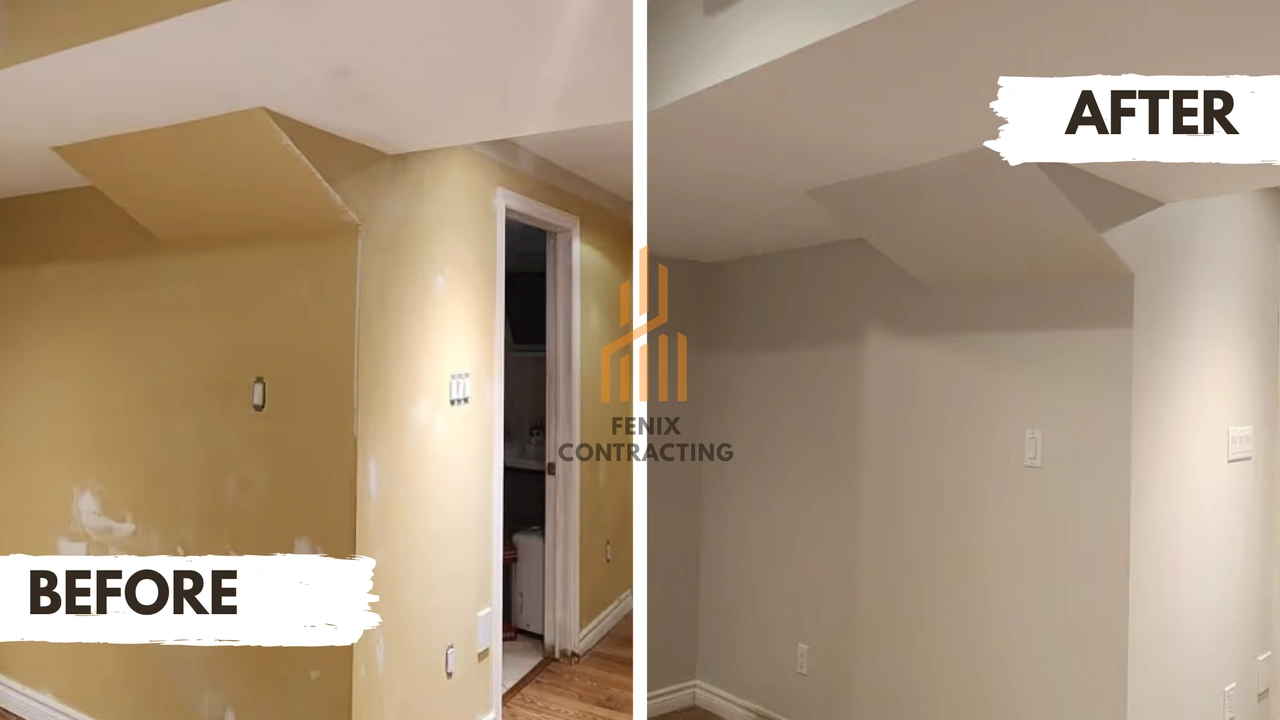 Interior walls and doorway before and after painting